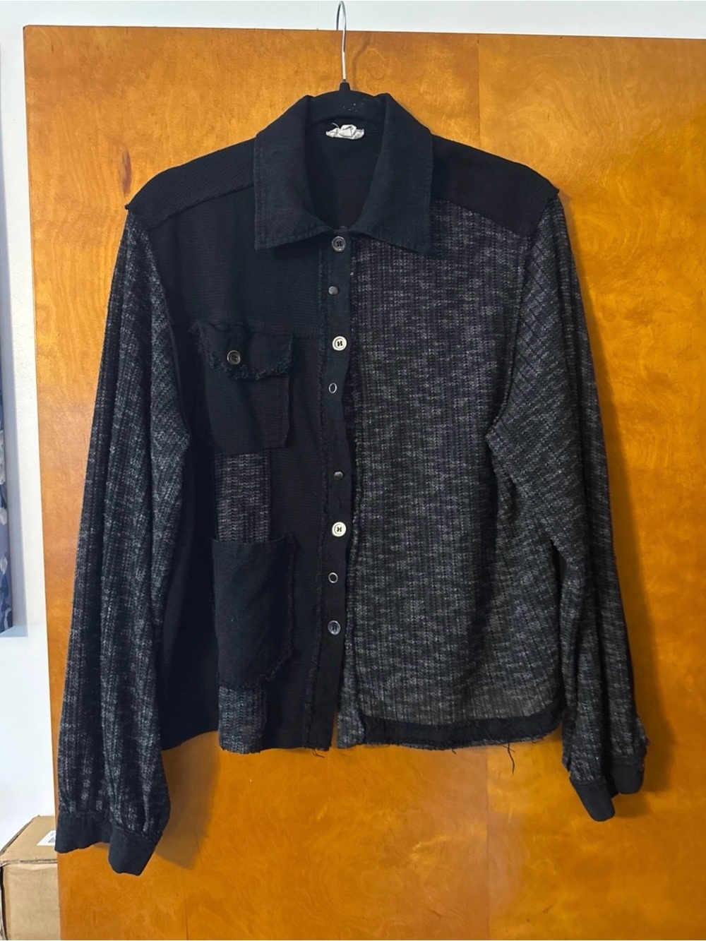 POL Women's Black Patchwork Button-Down Shirt
